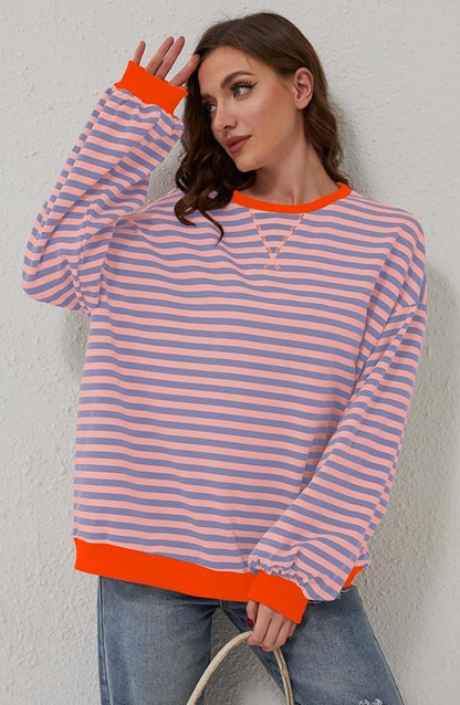 Mandie™ - Lebhafter Gestreifter Oversize-Pullover mit Akzenten