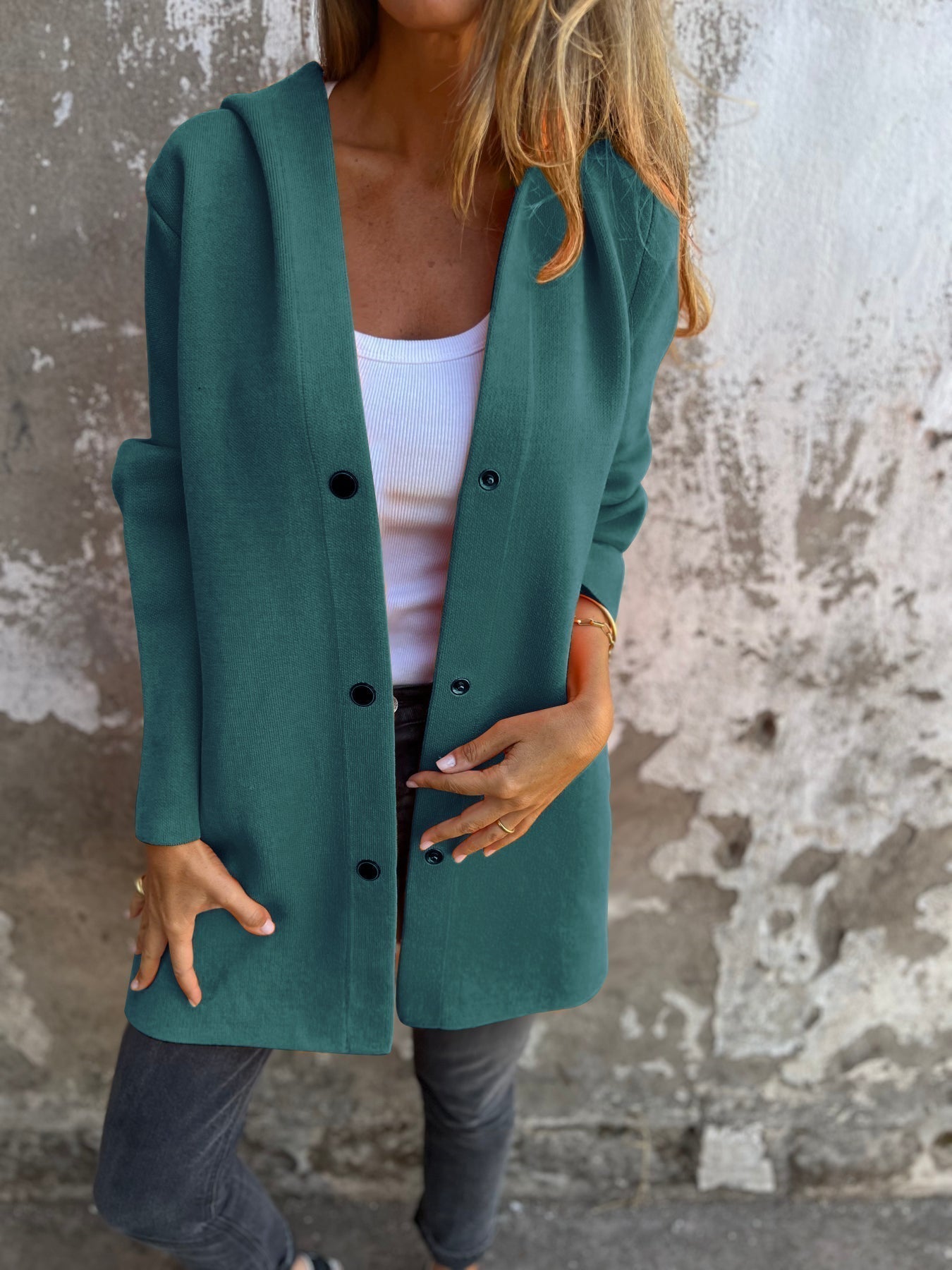 Pina | Einreiher Casual Jacke mit Kapuze