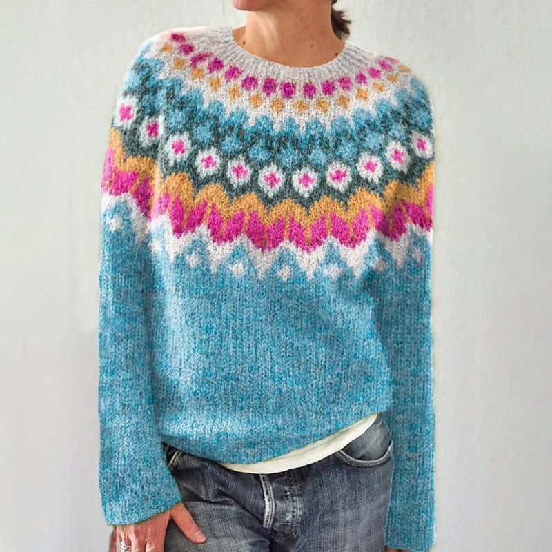 Geometrisch gemusterter Pullover, mehrfarbig