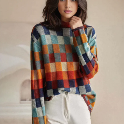 Adalynn™ - Bunter Rollkragenpullover mit Patchwork-Strickmuster